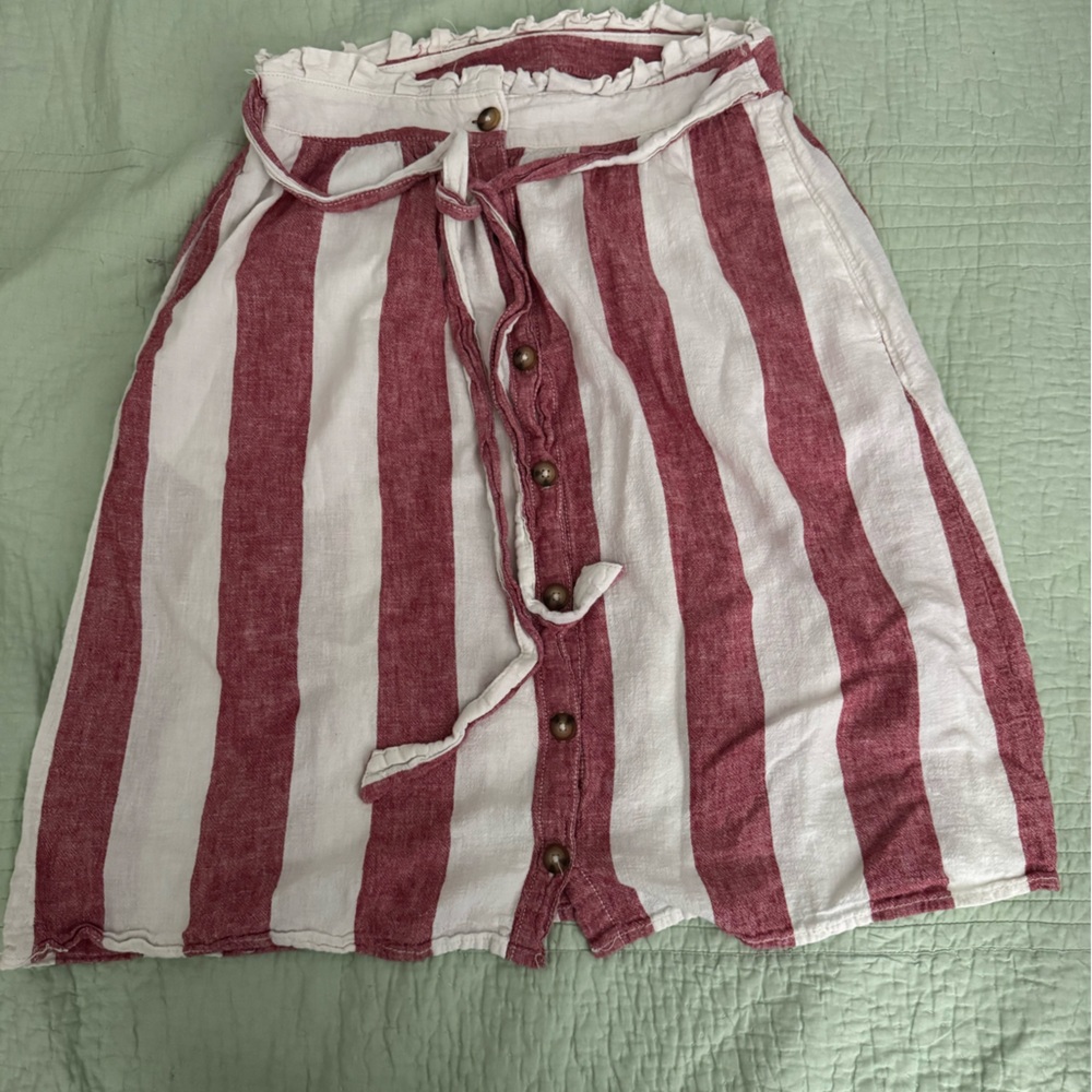 a.n.a Burgundy and White Striped A-Line Skirt